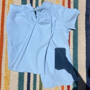 xs powder blue mandala scrubs set - high waisted joggers and one pocket top